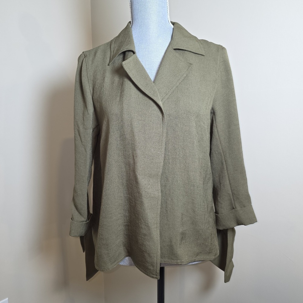 Lafayette‎ 148 Olive Jacket Blazer Women's Medium Tie Sleeve Minimalist